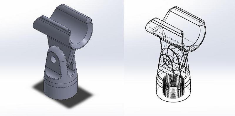 screenshots of CAD software model of the microphone clip