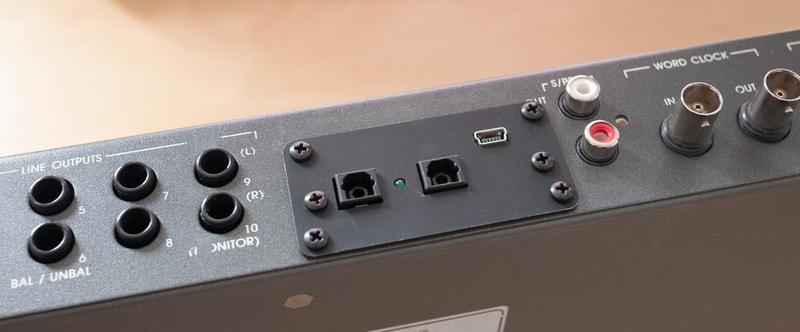 close-up of the rear panel with the new ADAT connectors fitted