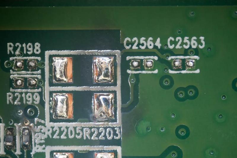charred PCB pads